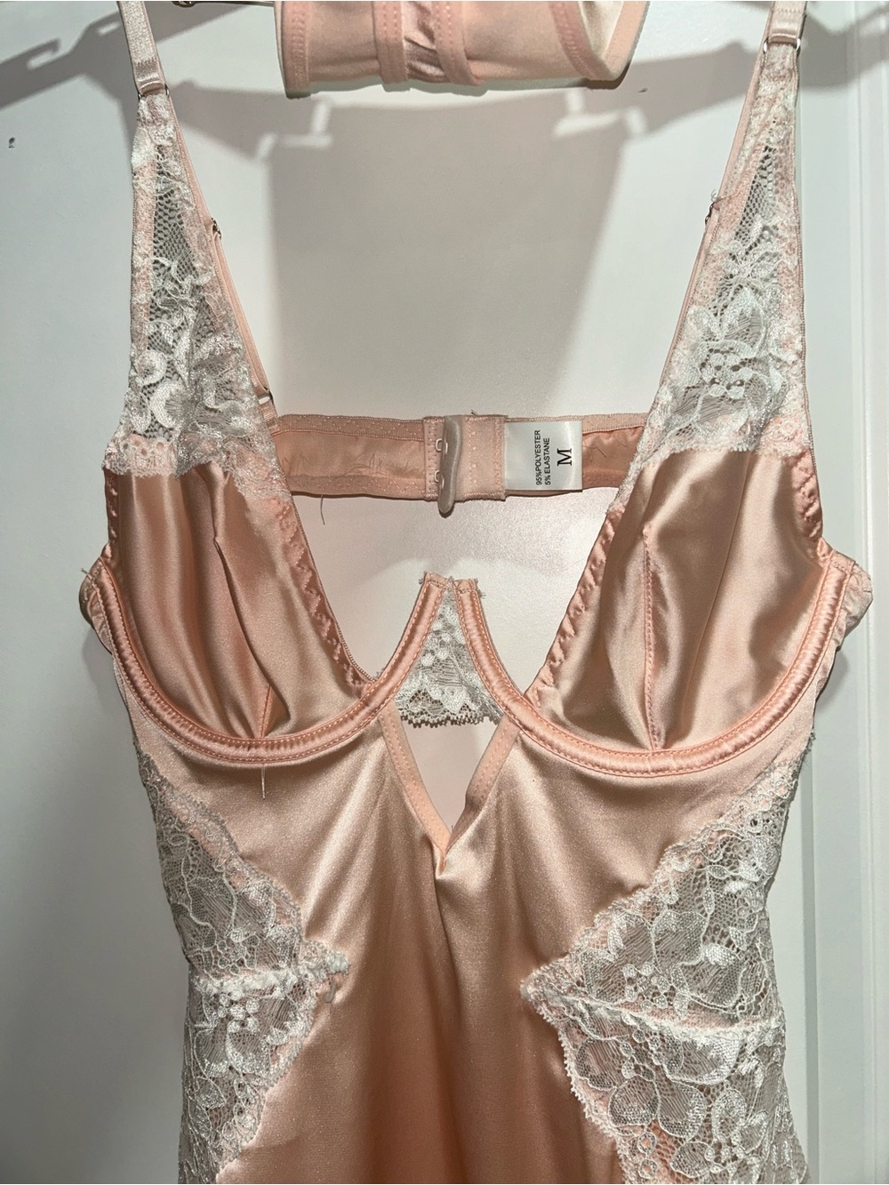 Satin Lace Chemise in Blush Peach by